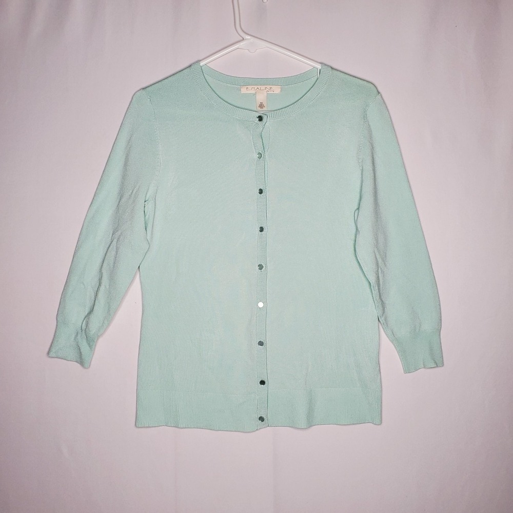 Emaline Button Cardigan Women Petite MP Pastel Aqua Mint 3/4 Spring Preppy
